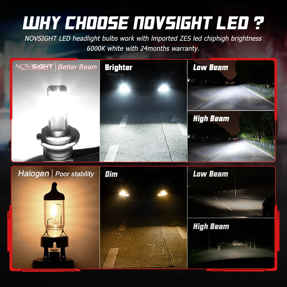 Novsight N30S H7 faro a LED H4 luci a LED per Auto 12V LED H11 H1 9005 HB3 6000K 12000LM 55W lampadine fendinebbia per fari Auto