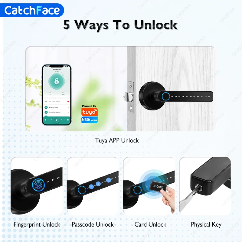 Fingerprint Handle Lock Card Code lock with Keys TUYA APP Digital Smart door lock Electronic Biometric