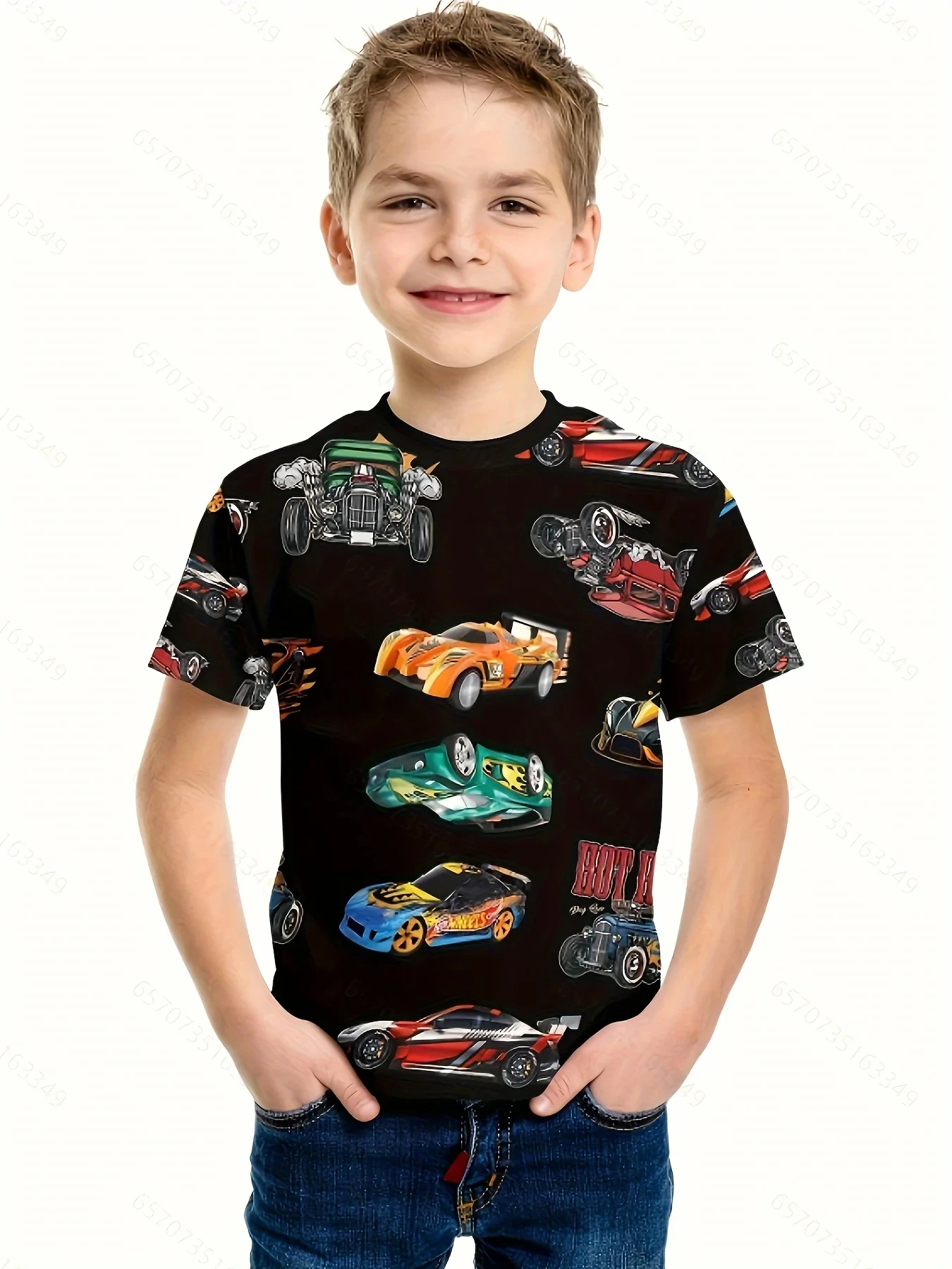 Kids who love racing 3D fully printed T-shirts, everyday fashion short-sleeved tops for spring and summer, handsome boys' clothe