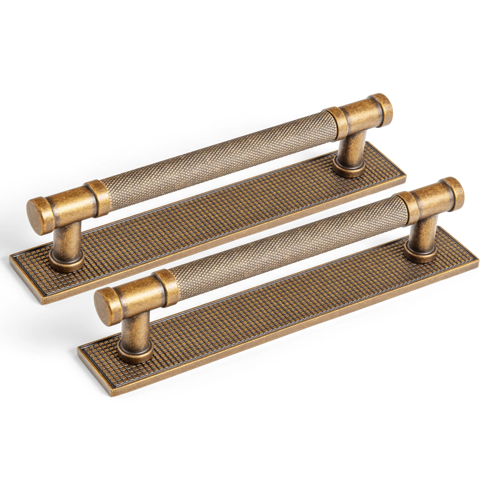 5.04' C-C Antique Brass Knurled Cabinet Pulls with Plate Zinc Alloy 2 Pack Vintage Brass Cabinet Pulls Solid Drawer Handles with Spacer Kitchen Cabinet Hardware