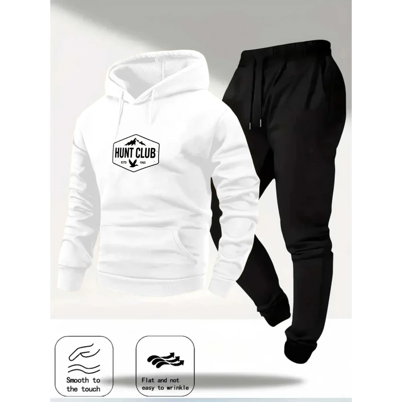 طقم هوديي رمادي فاتح نمط ونص مطبوع عليه Hunt Club #3