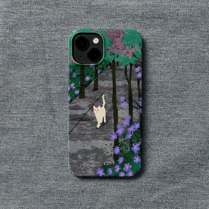 Daisy Flowers and Cat Phone Case for iPhone 16 15 14 13 12 11 Pro Max XS XR XSMax 6 7 8 Plus Glossy HD Hard PC Cover