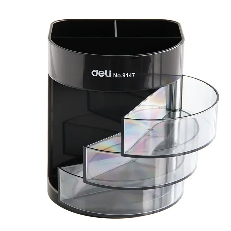 

Deli 9147 Black Multifunctional Pen Holder Three Layer Desktop Storage Box Office Business Organizer for Pen Paper Clips
