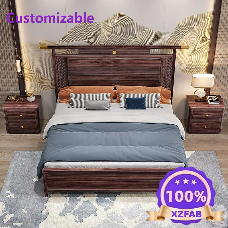 Factory Direct 2026 Ebony new Chinese solid wood bed storage high-end brand modern simple tenon and tenon all solid wood light