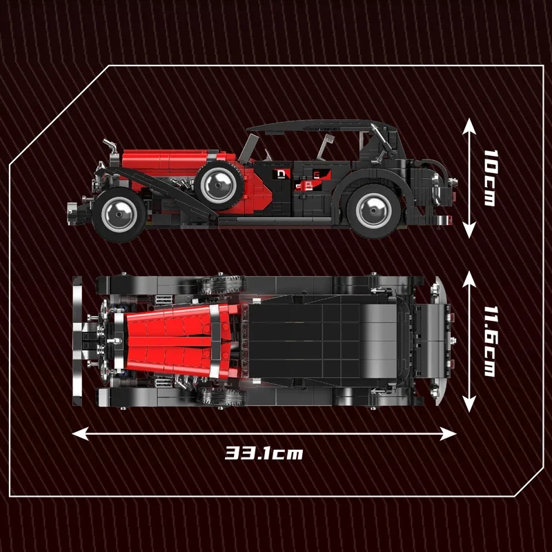 モールドキング 10114 テクニカルカーおもちゃ レッドビンテージカー 組み立てブロック オールドタイムカー ブロックセット 子供向けクリスマスプレゼント