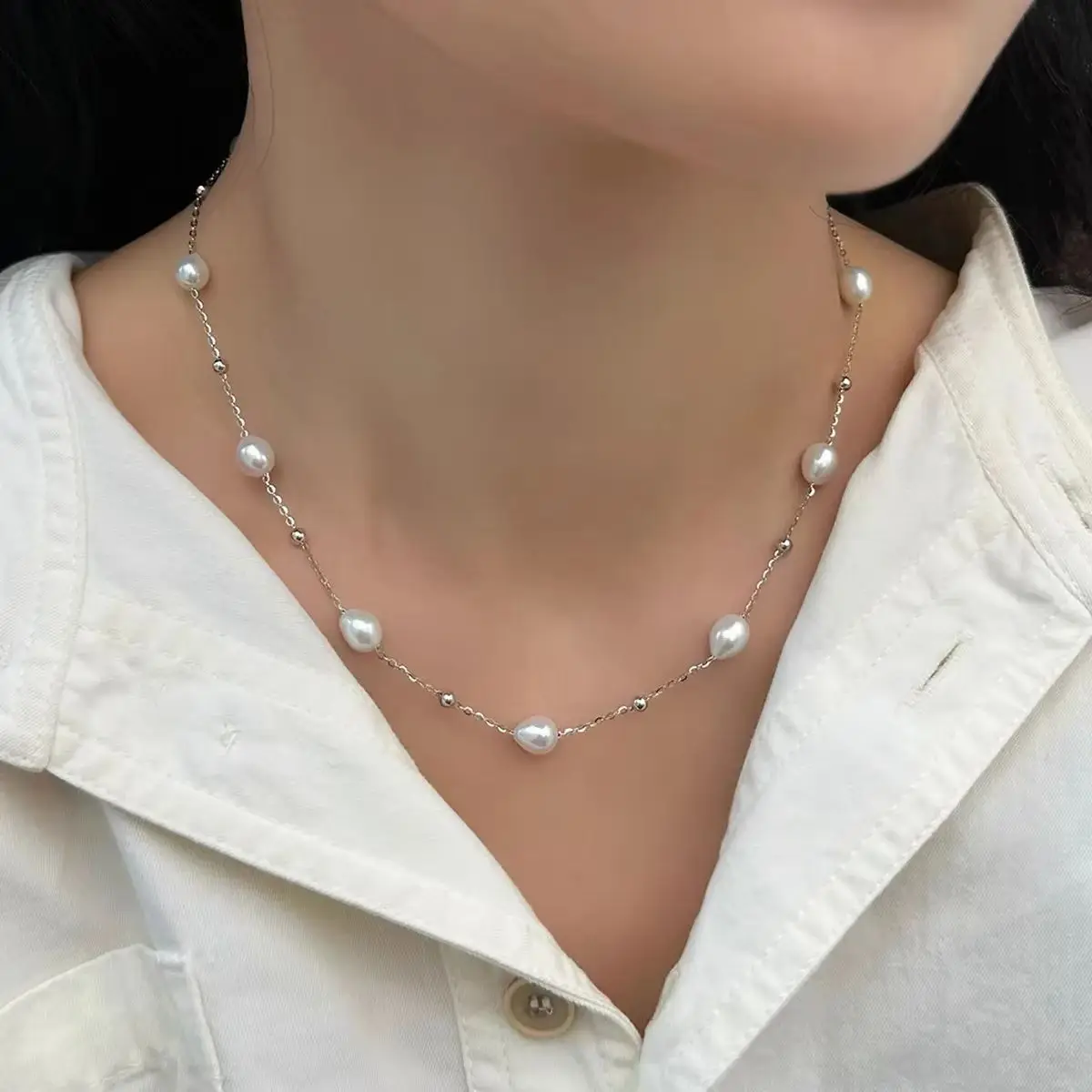 

Hengsheng 5-6mm Rice Shape Freshwater Pearl Necklaces for Women Copper Alloy O Chain 36cm+5cm Adjustable Necklaces Jewelry Gift