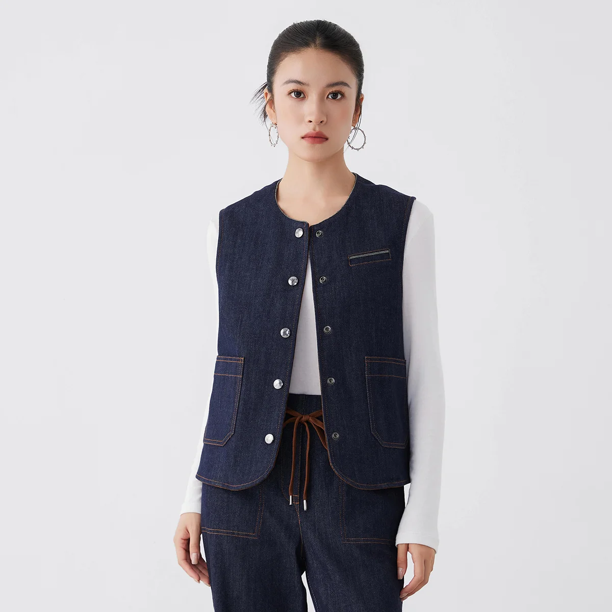 K2561W High quality women's clothing luxury brand cotton denim vest short coat autumn clothes