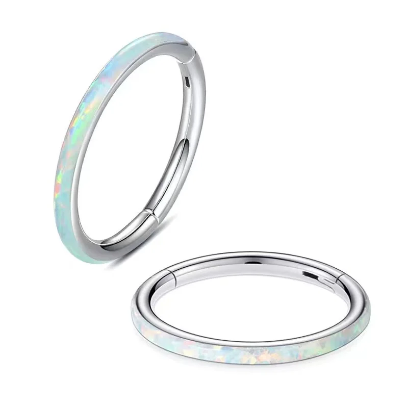 G23 Titanium Piercing Jewelry Side Opal Nose Rings Closed Ring Seamless Nose Ring Clicker Lip Ring Cartilage Earring For Women