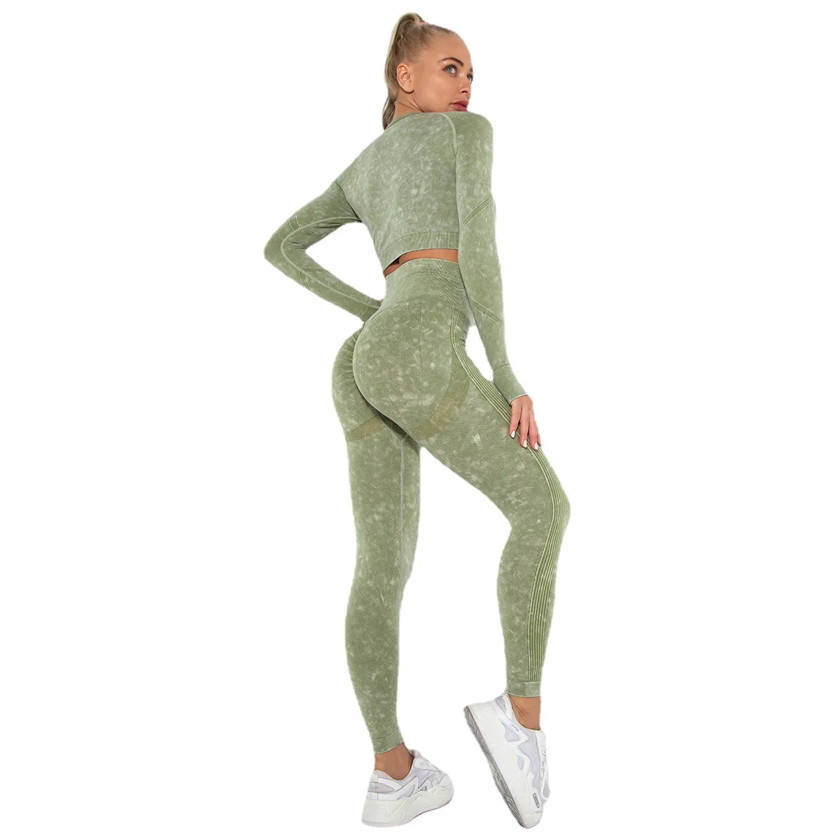 

Cropped Top Gym Set Seamless Women Yoga Workout Set Fintess Clothing Push Up Leggings Sport Wear Women Suits Tracksuit