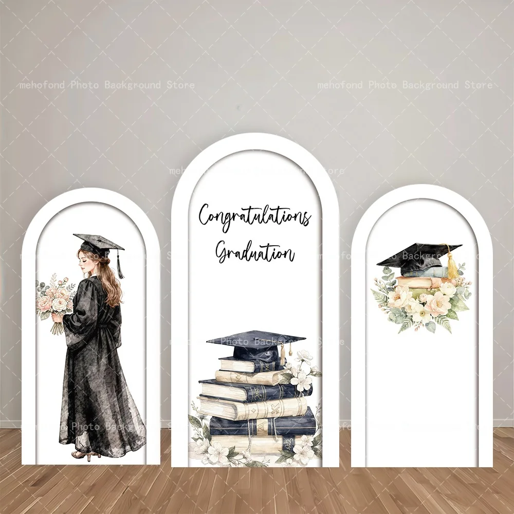 Mehofond Backdrop Gentle Watercolor Style Book Bachelor's Hat Flower Congratulations Graduation Ceremony Decor Studio Background