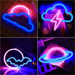 2 Side LED Bright Neon Light Night Game pad Fire Moon Star Sign Modeling Lamp Room Wall Art Decoration  Xmas Birthday Wedding