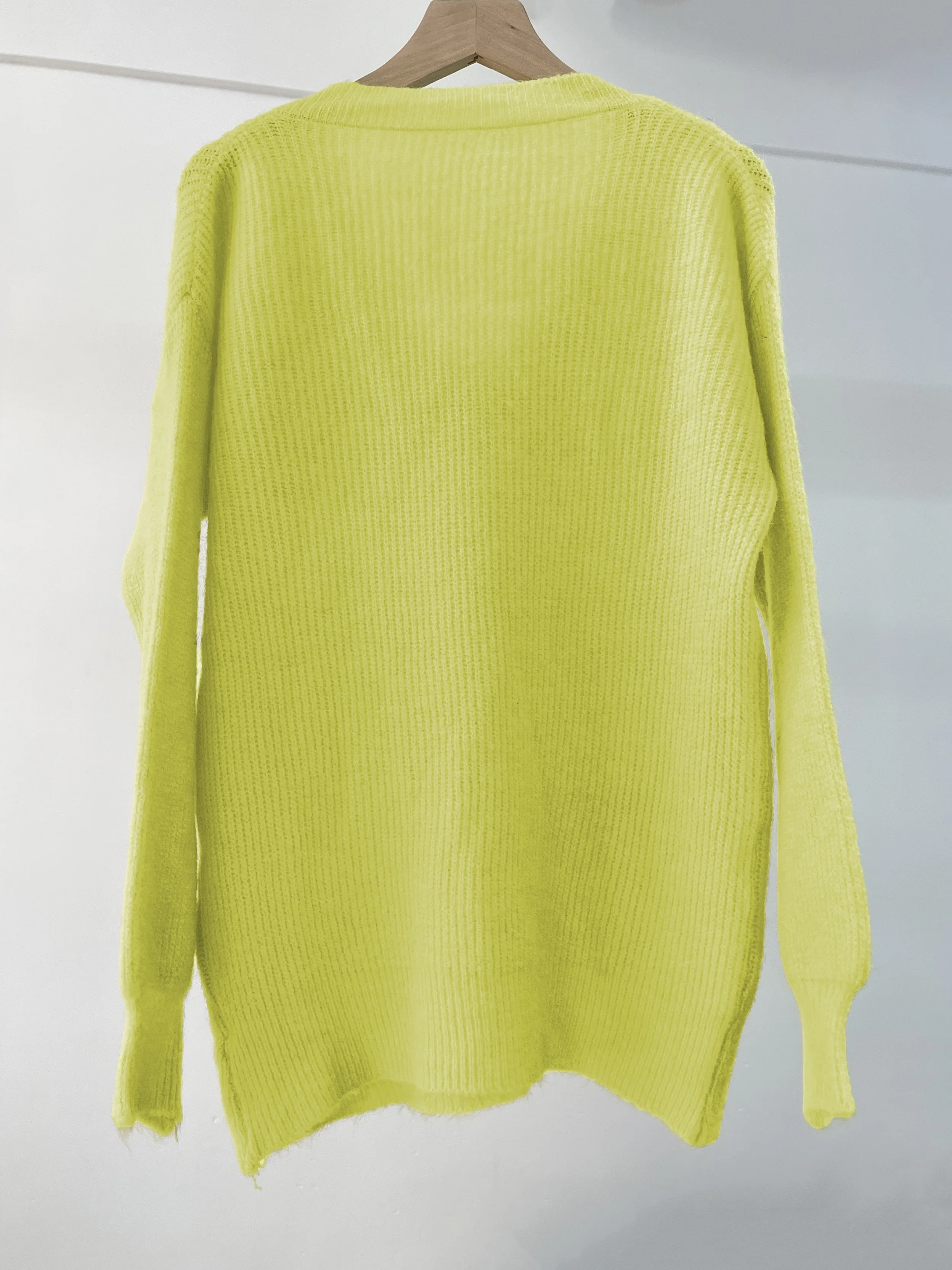 V-neck Fuzzy Loose Sweater, Casual Long Sleeve Fall Spring Knit Sweater, Women's Clothing