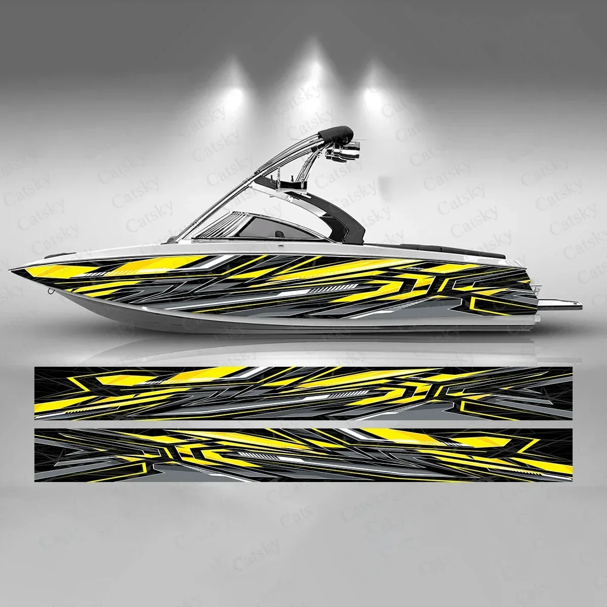 Red and Gray Arrow Stripes Boat Sticker Fashion Custom Fish Boat-Sticker Vinyl Waterproof Boat Wrap Graphic Boat Wrap Decal