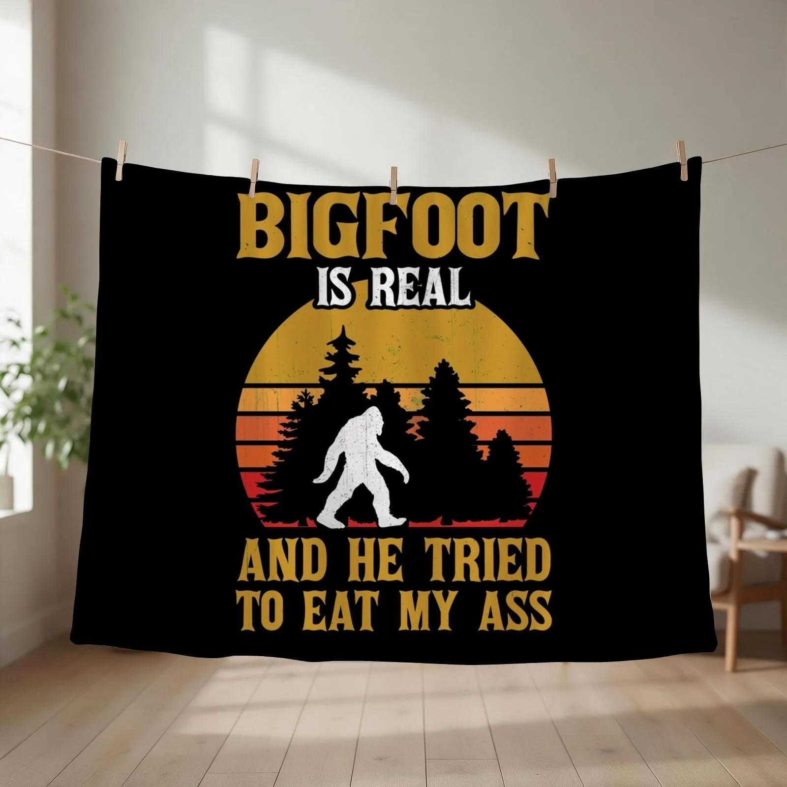 Bigfoot Sasquatch Gift Throw Blanket couch cozy soft plush fuzzy picnic outdoor blanket