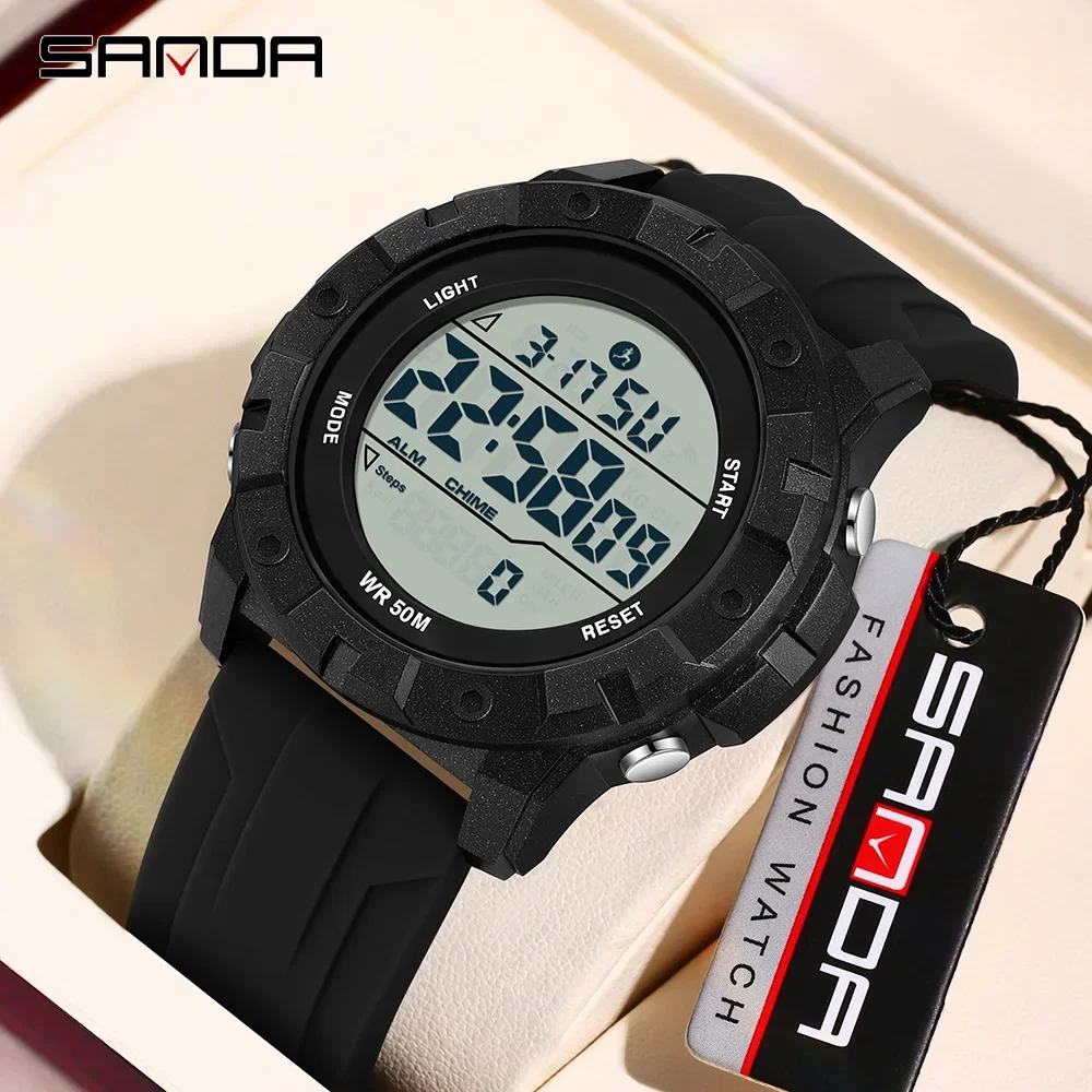 SANDA  2193 Casual Men's Electronic Watch Sport Multi functional Heat Timer Waterproof LED Men's Electronic Watch