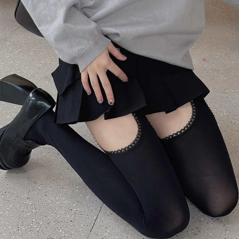 Women White Sexy Stockings with Belt Suspender Wide-banded Tights Lolita Thigh High Stockings with Garters Over The Knee Socks