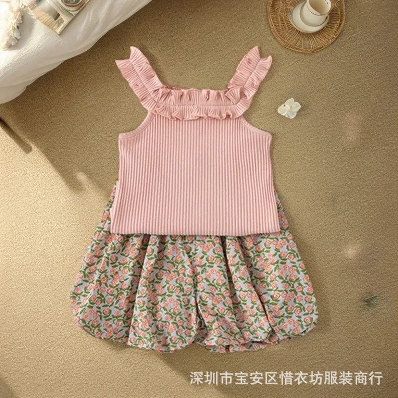 

Summer Girls Sling Vest Culottes Set 2025 New Foreign Style Baby Korean Children's Summer Two-piece Set Trendy