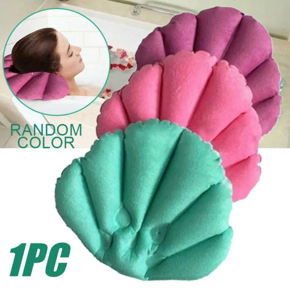 2Pcs With Suction Cup Inflatable Bath Pillow Portable PVC Bathtub Pillow Removable Fan-shaped Inflatable Cushion Household