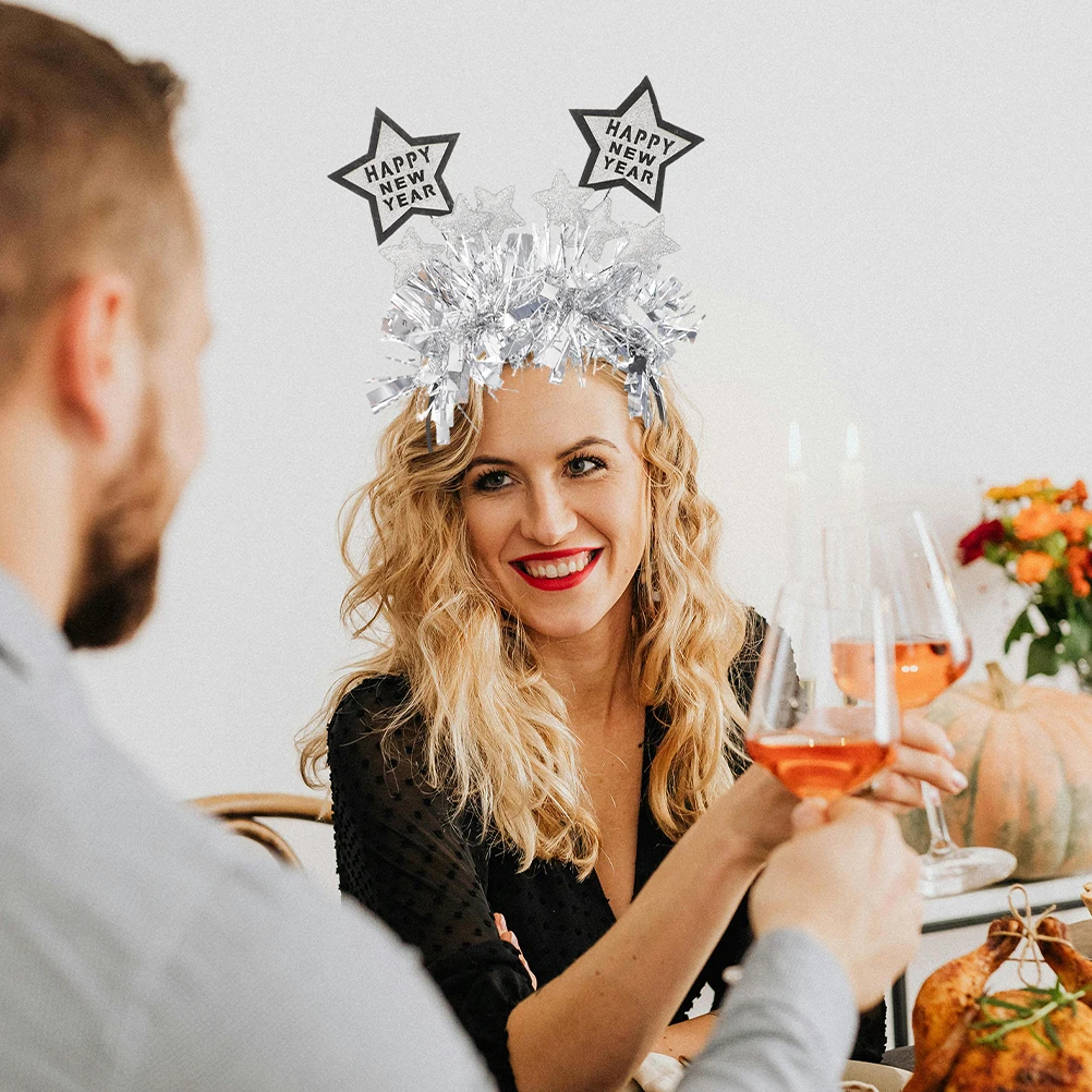 

4Pcs Glitter Star Headband New Year Eve Hair Accessory Holiday Party Decoration Adjustable Festive Headdress Shining Nye