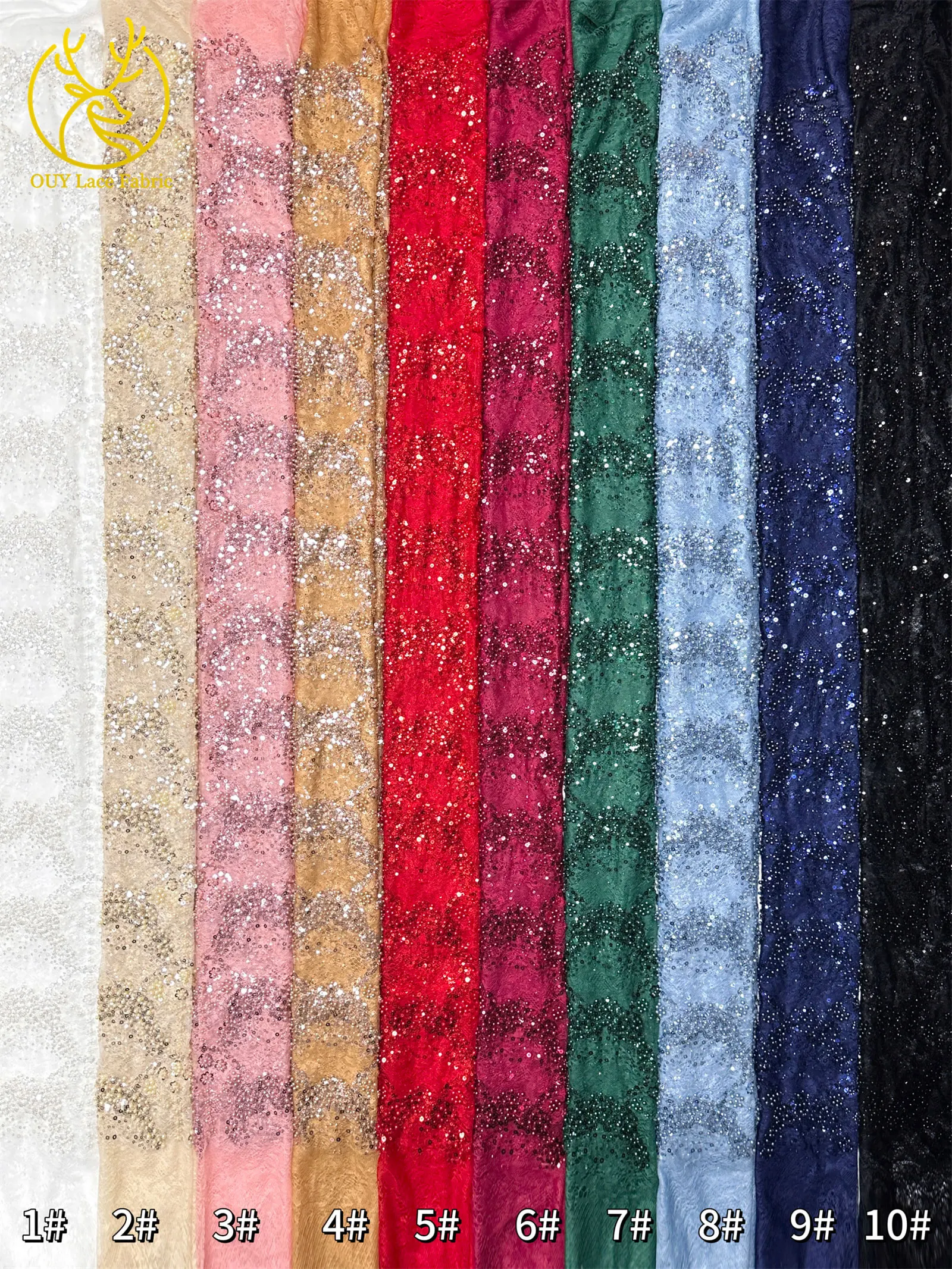 Luxuriöser französischer Kleid-Perlen-Spitzenstoff 2026, hochwertiger gelber afrikanischer Pailletten-Spitzenstoff für Frauen, Hochzeit, Party, Kleid, Nähen – Detail 31