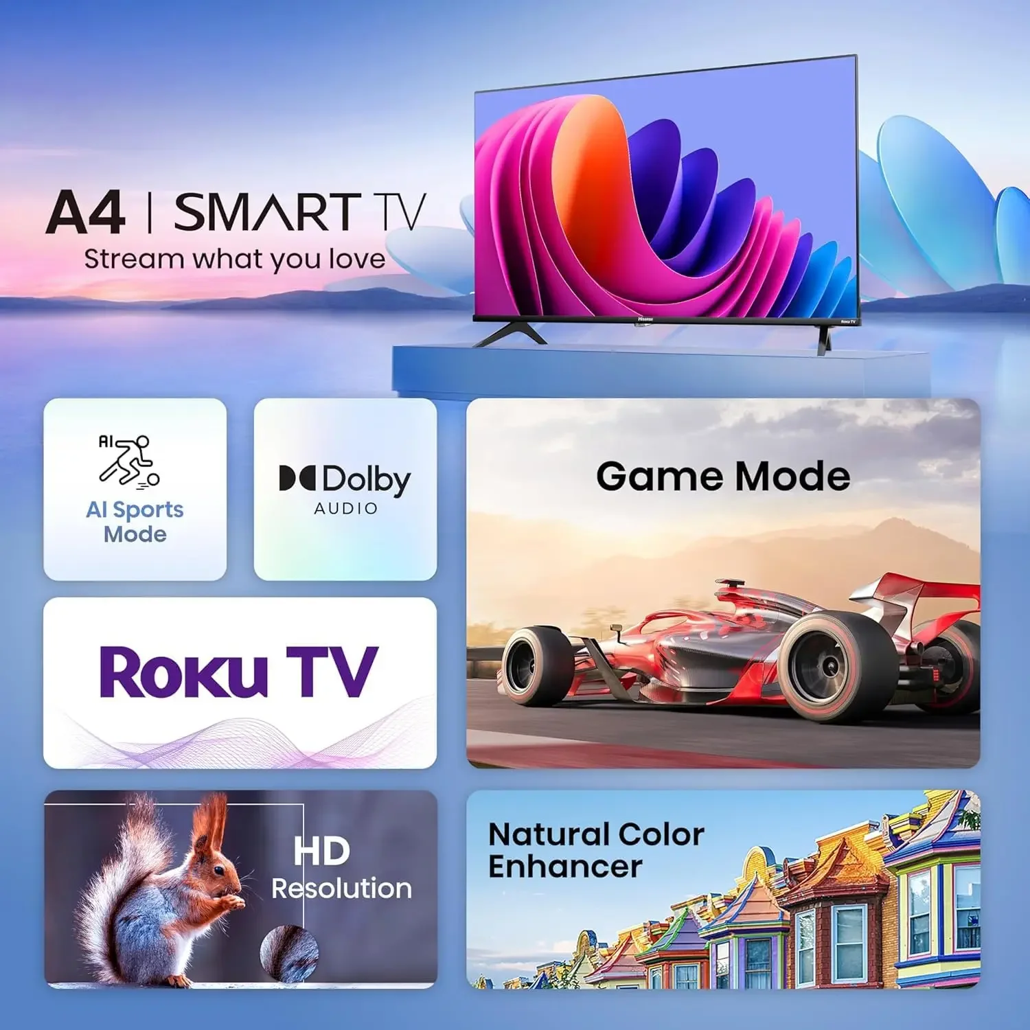 32-Inch Class A4 Series HD 720p Smart Roku TV with Alexa Compatibility (32A4HNR, 2024 Model) - Dolby Audio, Slim Bezel