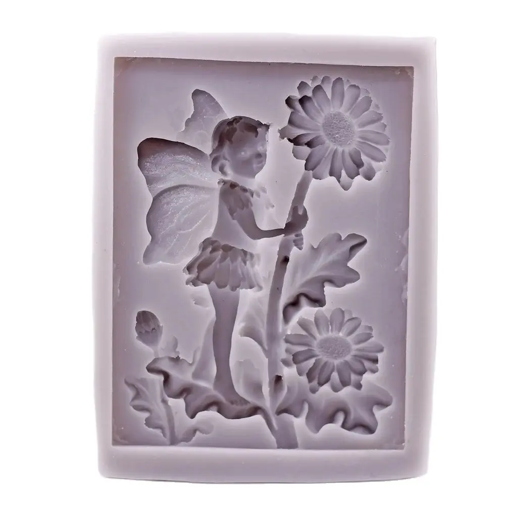 Sunflower Fairy Silicone Fondant Cake Topper Mold Flower Girl Mould Chocolate Sugarcraft Baking