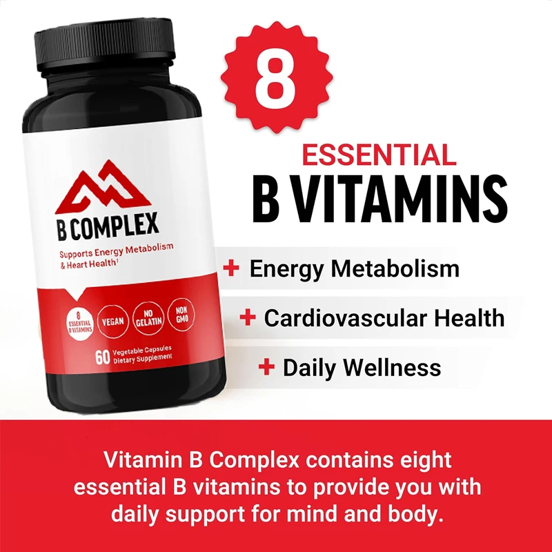 

Vitamin B complex supports health, containing vitamins B1, B2, B3, B12, etc., vegetarian, non GMO, 60 capsules of vegetables