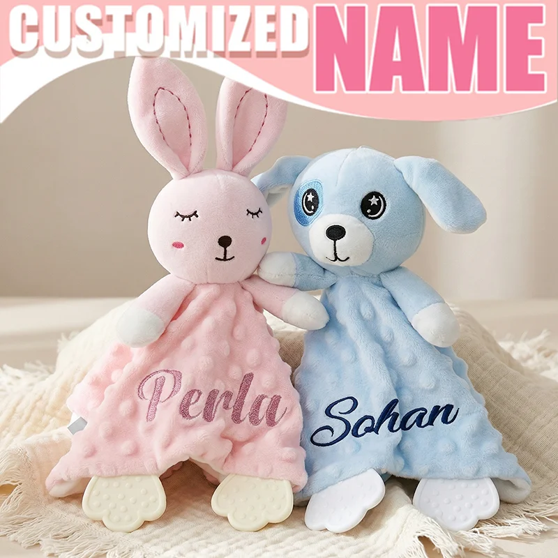 

Персонализированный детский комфортер-зайчик с силиконовым прорезывателем, с именем, уникальный подарок на рождение ребенка