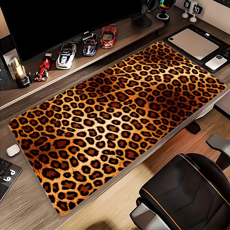 Leopard Print Extra Large Mouse Pad Durable Rubber Gaming Desk Mat with Stitched Edges