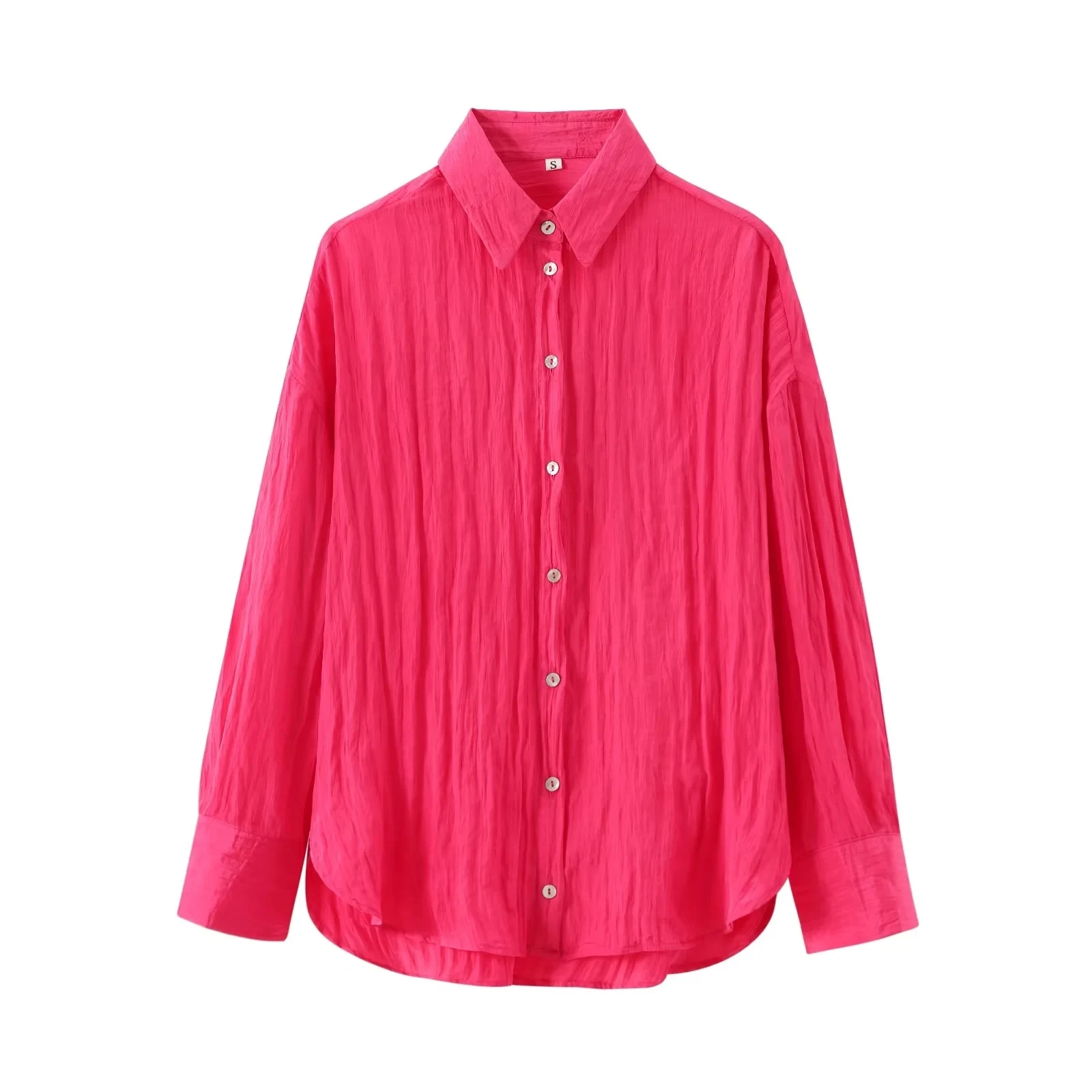 TRAF Pleated Long Shirts For Women Casual Button Up Shirt Top Woman Summer Collared Long Sleeve Shirt Creased Loose Blouse