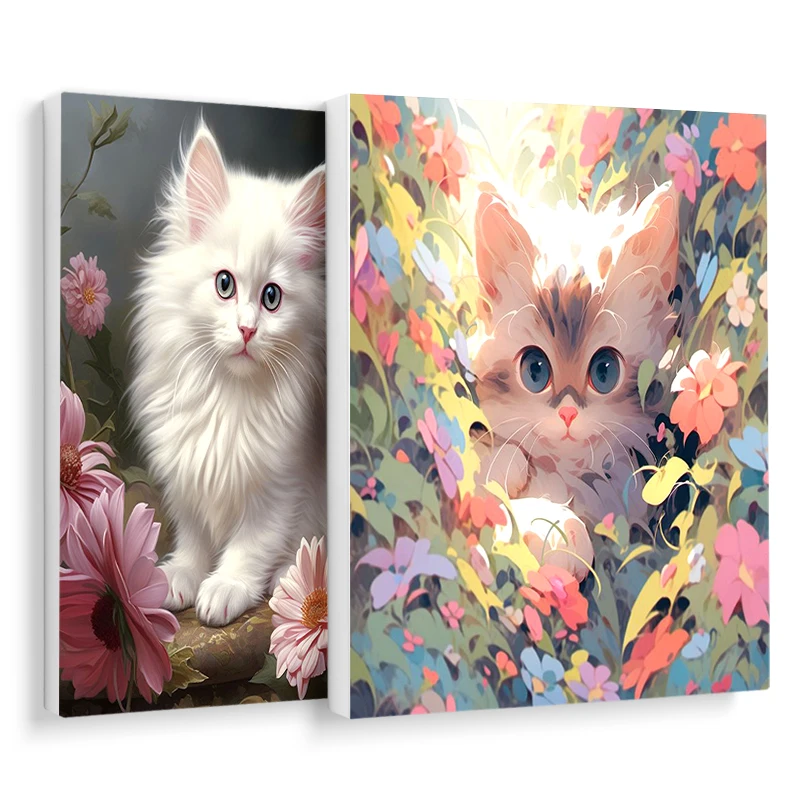 

RUOPOTY Painting By Numbers Animals White Cat Flowers Picture Paint Arts Crafts Paint Kit Watercolor Picture Drawing Living Room