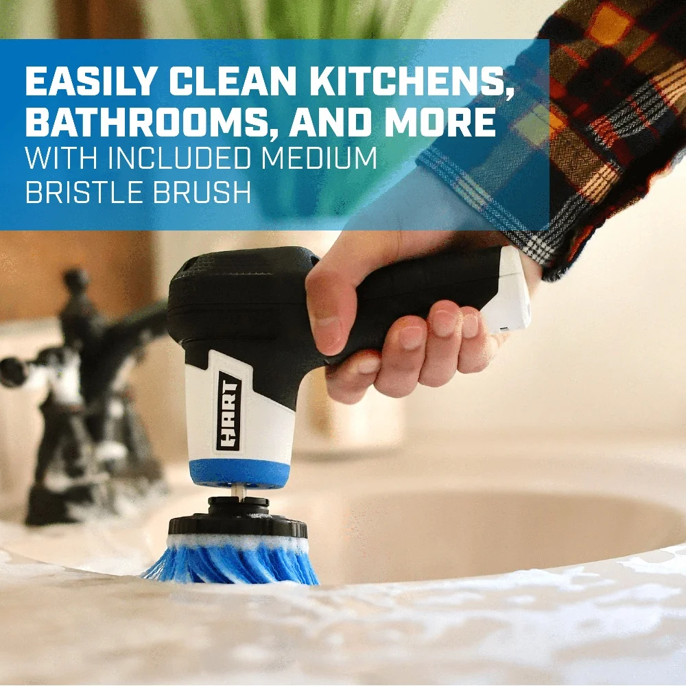 4V Rechargeable Power Scrubber Cordless Medium Bristle Cleaning Brush USB Charging Cable IPX7 Water Resistant Ergonomic Design
