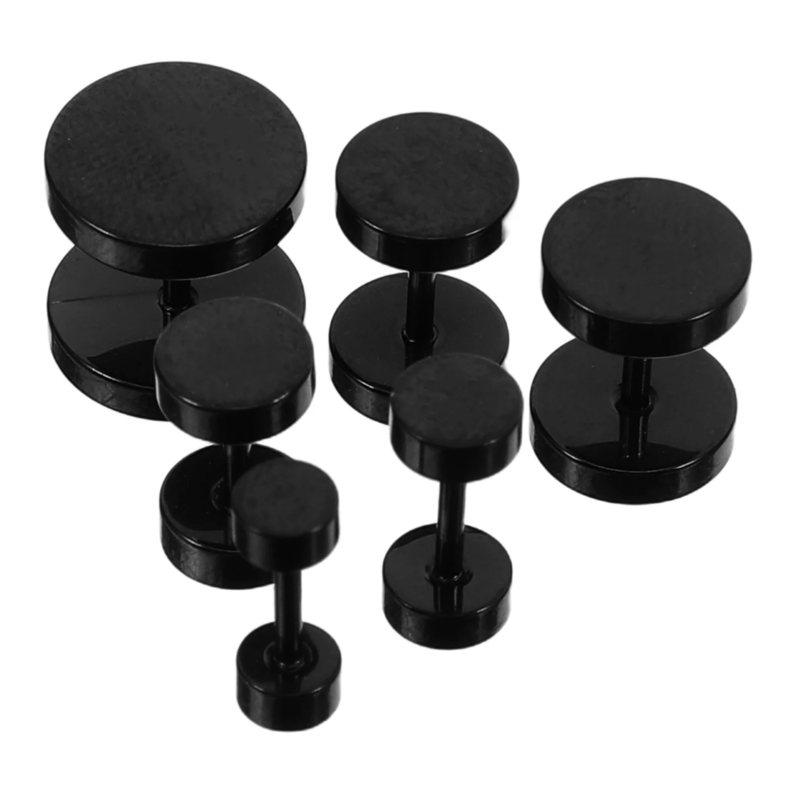

6Pcs Fashion Barbell Stud Earrings Punk Titanium Steel Black Matte Dumbbell Earrings Set Punk Jewelry for Men Women