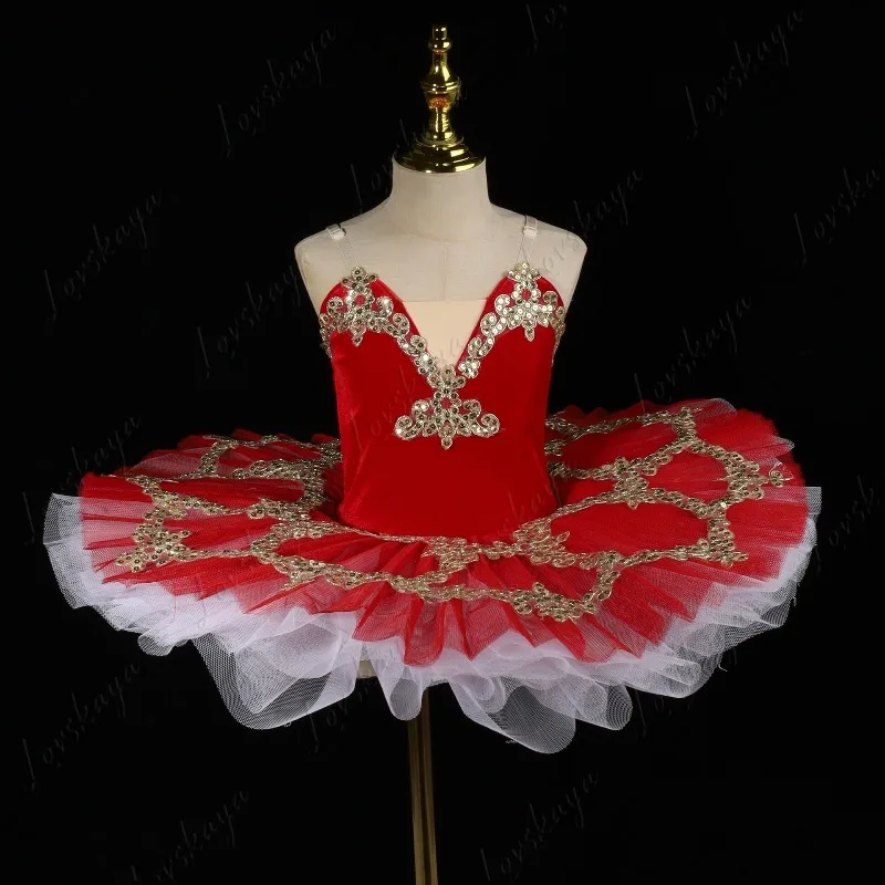 Rode balletplooirok, fluwelen top, professioneel Tutu-danskostuum, prestatiekostuum voor de Swan Lake Show