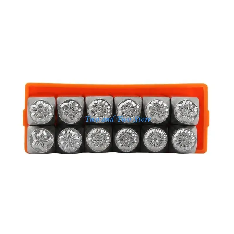 HX6F 12 Pieces Stamp Set 63mm Flowers Pattern Matte Metal Stamping Tool
