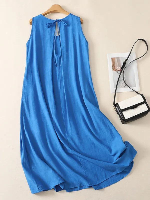 Chic Large Size Sleeveless Midi Dress Women's Summer Fashionable Overhead Dress Commute Style Loose Fit A-Line Skirt