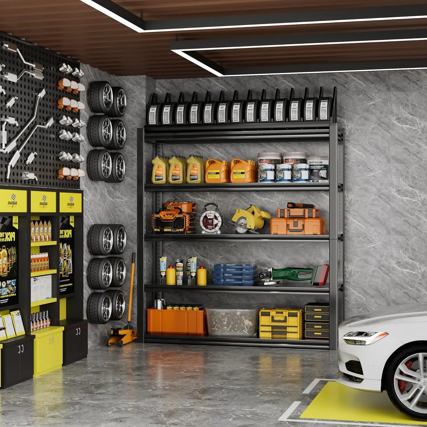 Howezone 72" H Garage Shelving 2000LBS Heavy Duty Storage Shelves Adjustable 5 Tier Metal Shelves for Storage Garage。