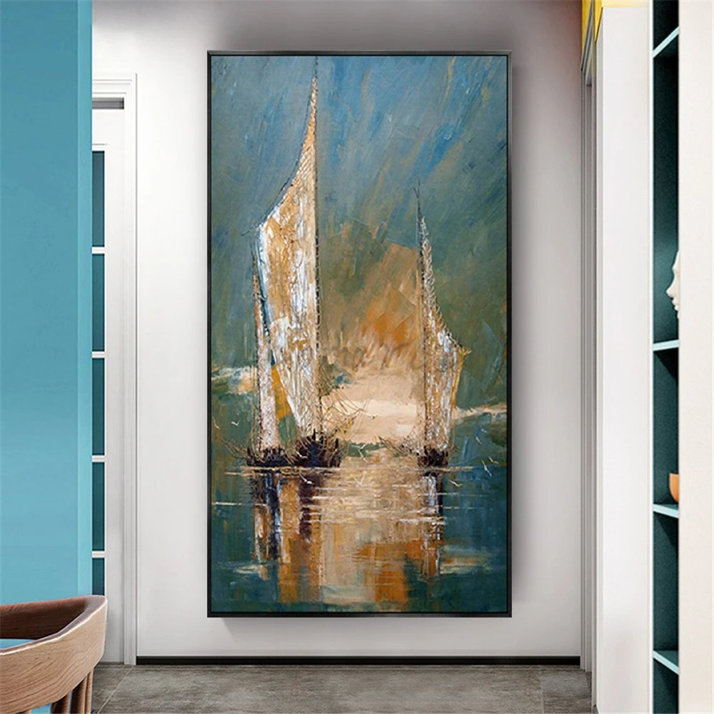 

Pop Abstract Aesthetic Sea And Boat Canvas Oil Paintings Modern Wall Art Pictures For Living Room Cuadros Home Decor Wall Decor