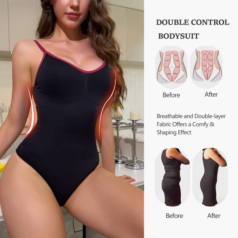 Contrast Strap Thong Body Shaper Bodysuit Women Seamless Fashion Tummy Control One-piece Underwear Slimming Waist Shapewear 3XL