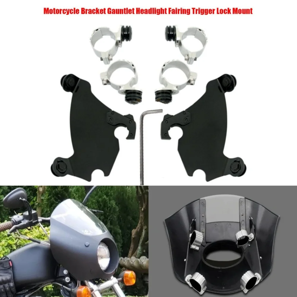 

Motorcycle Accessory Bracket Gauntlet Headlight Fairing Trigger Lock Mount Kit 49MM For Harley Dyna Super Glide Low Rider FXDB
