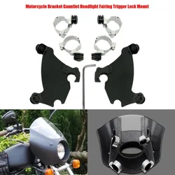 Motorcycle Accessory Bracket Gauntlet Headlight Fairing Trigger Lock Mount Kit 49MM For Harley Dyna Super Glide Low Rider FXDB