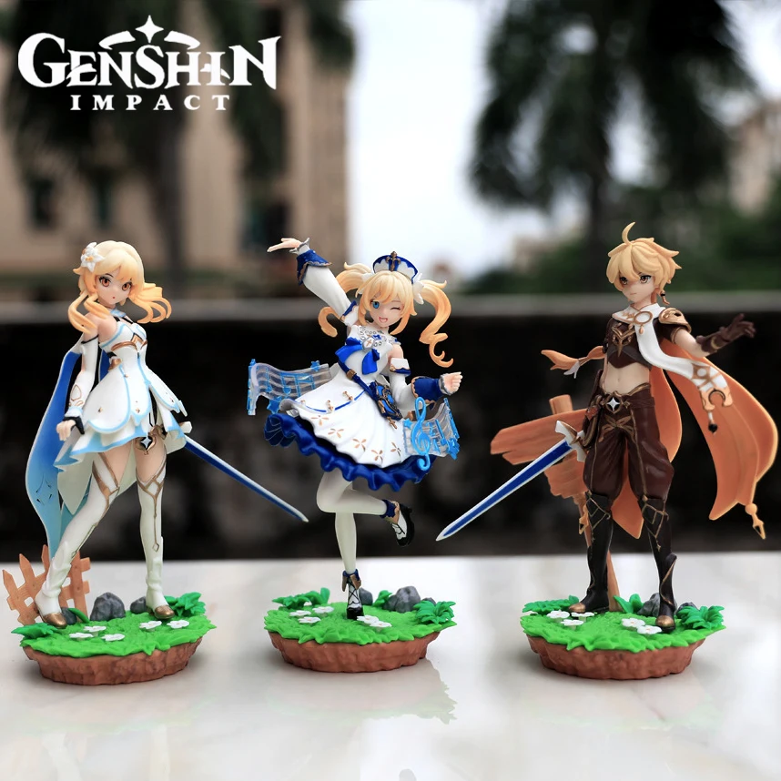 Genshin 20cm Impact Aether Lumine Barbara Anime Figure Beauty Girl Manga Statue Pvc Action Figurine Collectible Model Toys Doll