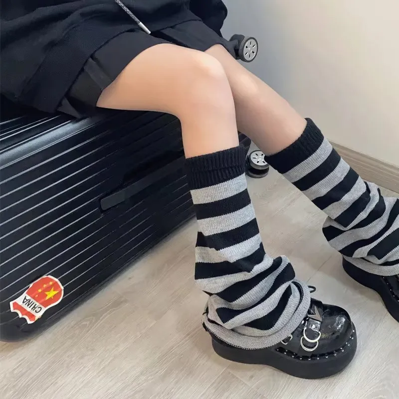 Woman Leg Warmer Autumn and Winter Wide Legs Black White Lolita Socks for Women Stripe Socks 1/2 pair