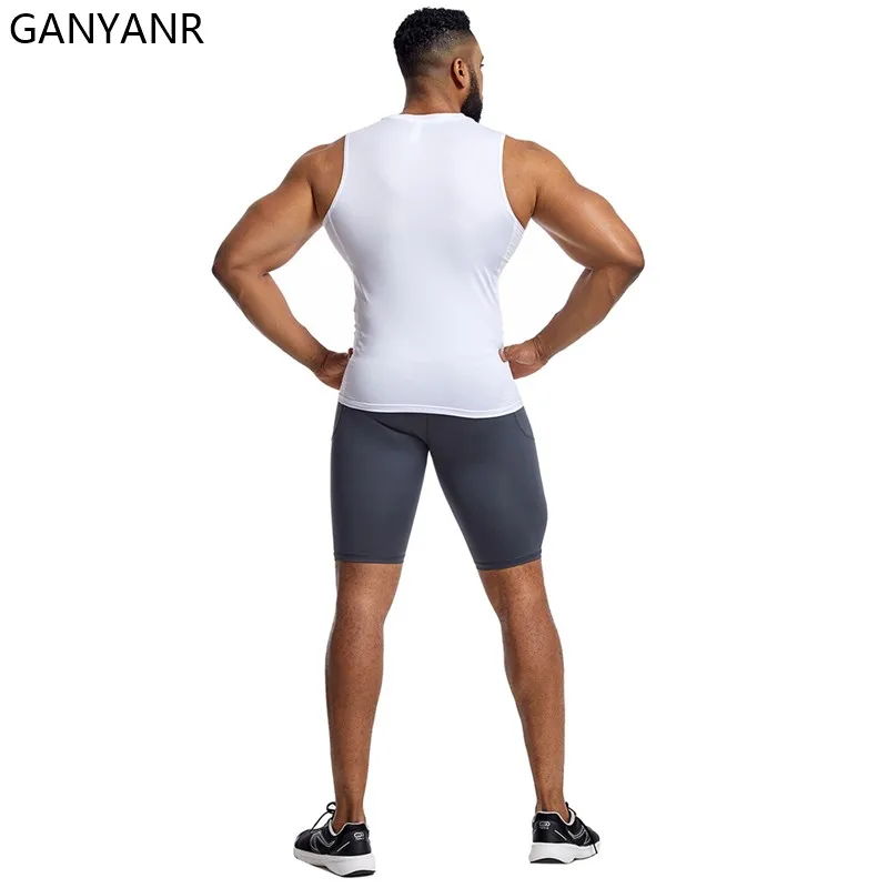 GANYANR Men Running Sets Shorts Yoga abbigliamento palestra tuta sportiva Pullover da calcio basket calcio fitness tuta abbigliamento sportivo