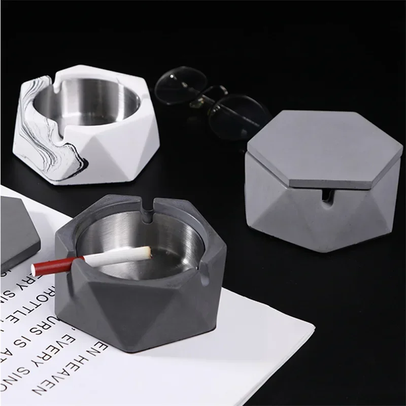 1pcs Original Design of Xifeng Cement Ashtray Simple Nordic Style Concrete Stainless Steel Ashtray