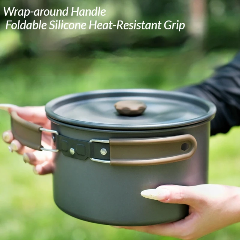 Portable Camping Cookware Set, 4-6 Person Outdoor Aluminum Pot Pan Kettle Set with Carry Bag for Hiking Picnic Backpacking