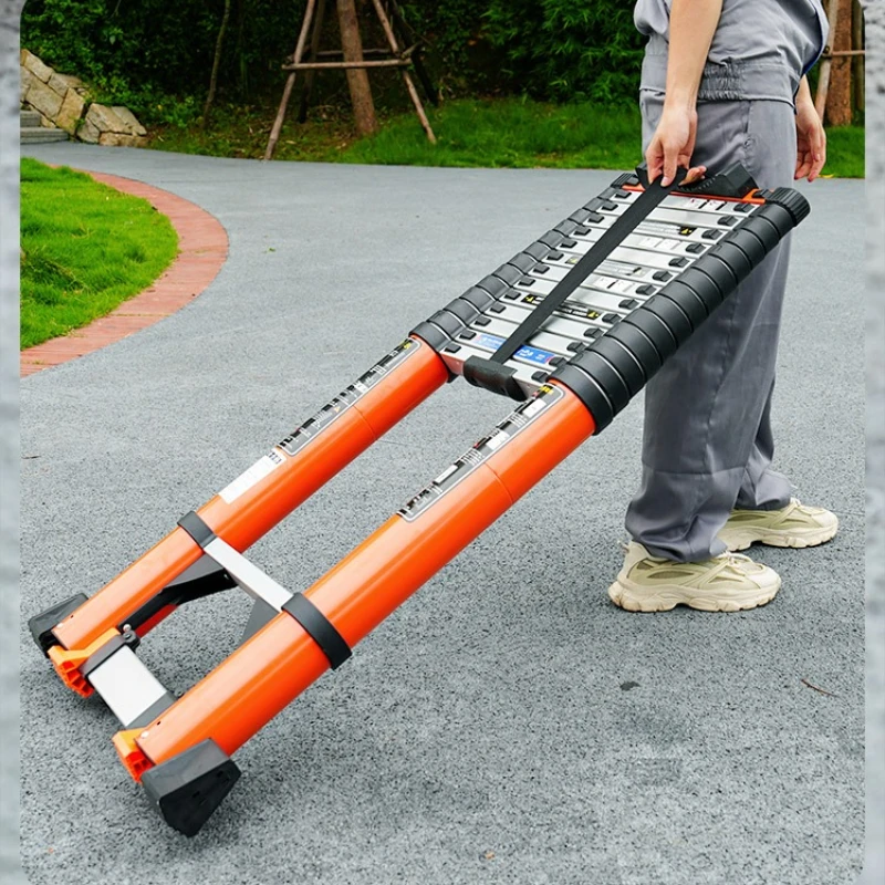Telescopic ladder Engineering ladder Portable straight ladder support Bamboo joint Thickened hook wheel