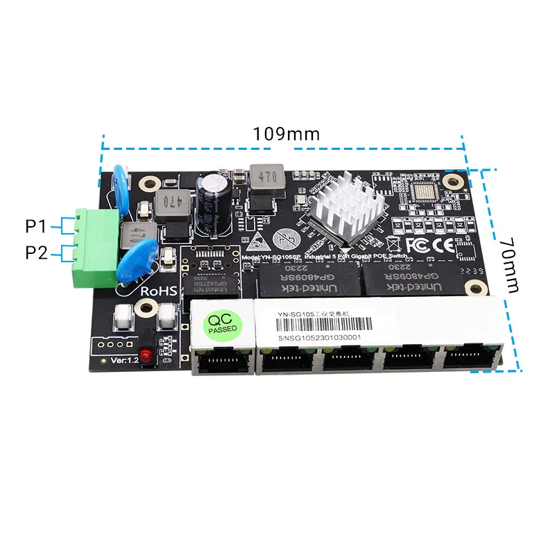 9-48V redundant circuit industrial grade five port gigabit switch module SFP fiber optic Ethernet switch PCBA board