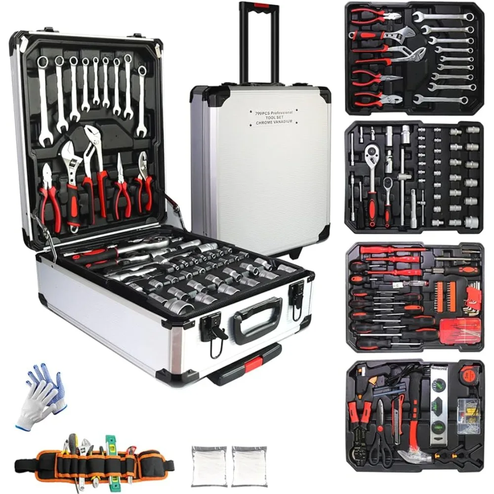 Tool Set with Tool Box, Household Tool Kit, General Home/Auto Repair Set, Storage Case Socket Wrench