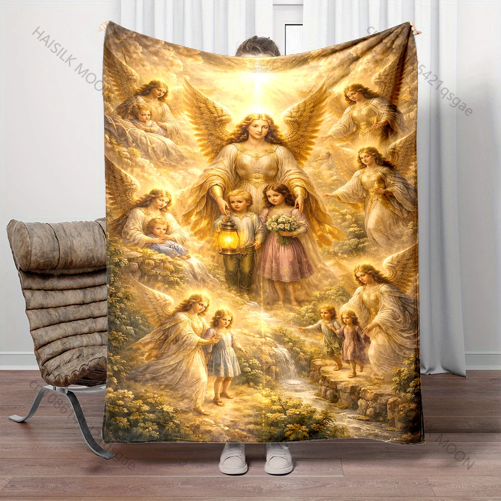1PC Angels protecting children scene print blanket Prayer blankets for believers suitable for home sofa camping travel car
